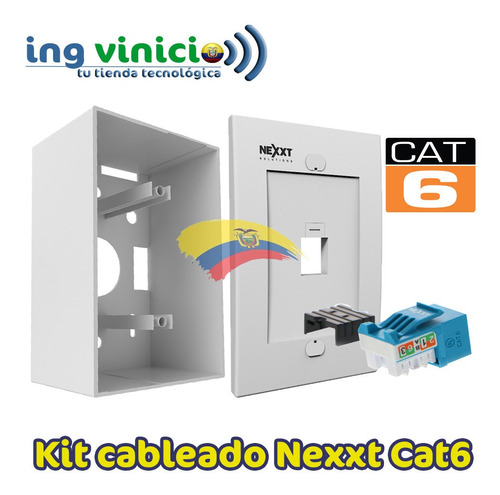 Imagen 1 de 7 de Caja Sobrepuesta Faceplate Jack Cat6 Nexxt Kit Cableado Cat6