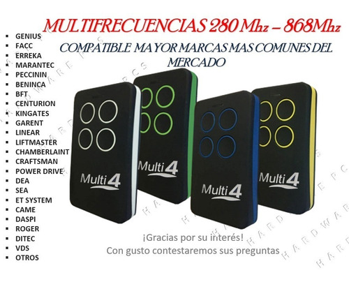 Imagen 1 de 2 de Control Remoto Puertas Eléctricas Multifrecuencia