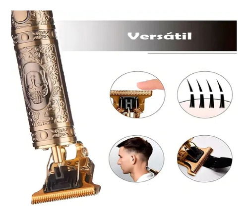 Maquina Corta Pelo Patillera Barba Recargable Trimmer T9 Dorado Oscuro