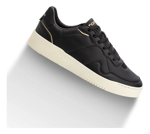 Zapatillas Terre Casual Cuero Negro Y Dorado