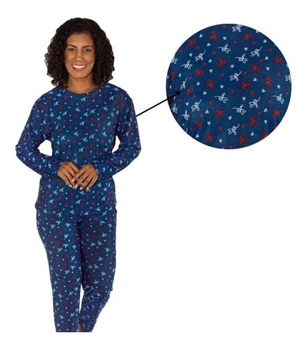 Pijama Longo Manga Longa Frio Calça Liganete Adulto Feminino