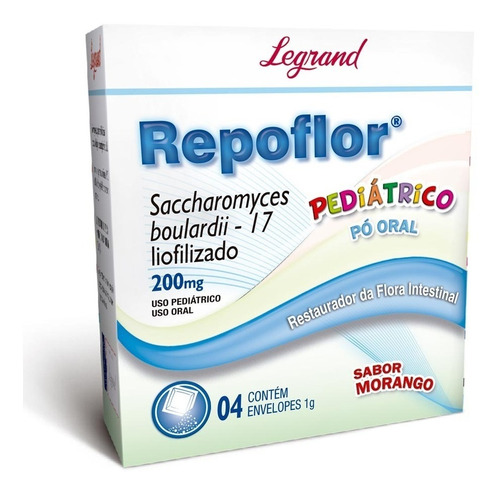 Repoflor 200mg 4 Sachês Pediátrico Sabor Morango