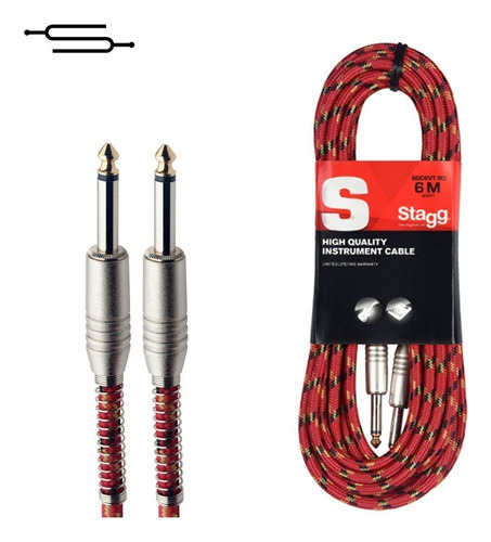 Cable Plug Tela Profesional Instrumentos - 6m Guitarra Bajo Color Azul