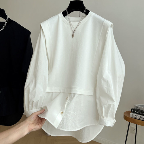 Camisa Holgada De Manga Larga Con Patchwork Para Mujer