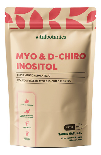 Myo Dchiro Inositol 40:1 Polvo 287g Suplemento Vitalbotanics Sabor Sin sabor