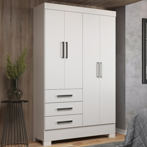 Guarda-roupas Solteiro 4 Portas 3 Gavetas Branco Visconde