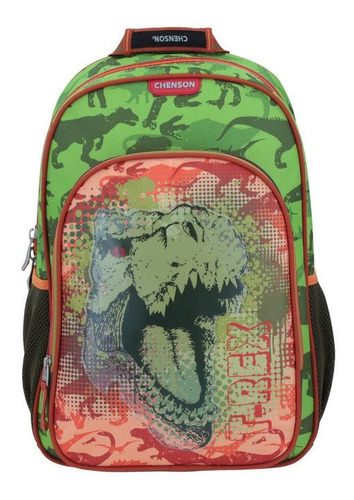 Mochila Escolar Para Niño Primaria Chenson Dinosaurio T-rex Color Verde