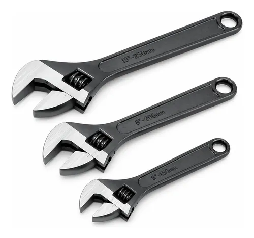 Kit Juego Llaves Ajustables Francesa Inglesa 6-8-10 Pulgadas Negro