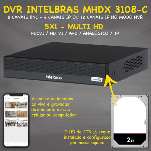 Kit Cftv 8 Cameras Full Hd Vhl 1220 Dvr Intelbras 3108 2tb