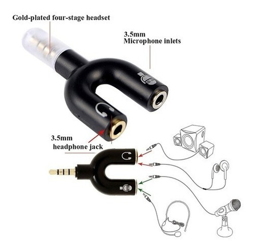 Imagen 2 de 6 de Separador De Señal Micrófono Audífono Adaptador Notebook Ps4