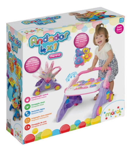 Andador Rosa Atividades Mesa Musical 4 Em 1 Bebê 1 Ano