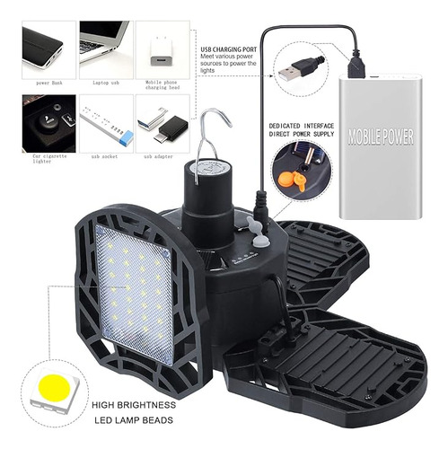 Foco Lampara Recargable Portátil Panel Solar Camping 4 Aspas