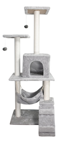 Casa Mueble Rascador Para Gato Multinivel Torre Poste Hamaca Color Gris