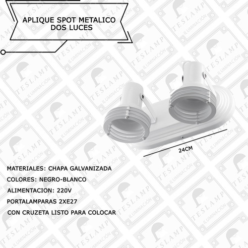 Imagen 2 de 8 de Lampara Spot Metalico Anillos 2 Luces Base Oval Reforzada