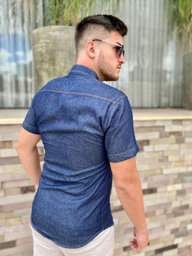 Imagem 9 de 9 de Camisa Jeans Premium Masculina Slim Manga Curta Promoção
