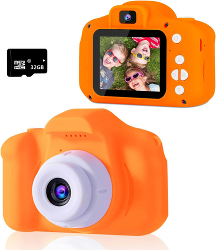 Camara Digital Portatil Doble Lente 32gb Sd Card Naranja