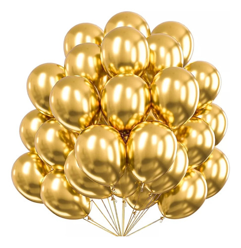 50 Globos Dorados Metalicos Latex 10 Pulgadas Para Fiestas