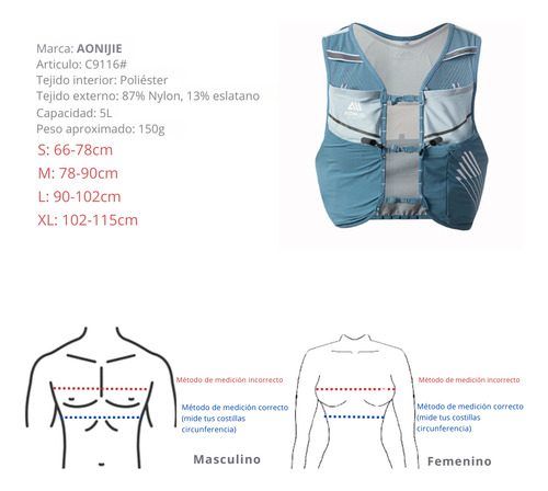 Chaleco Hidratacion 5lts Portabastones Trail Running Aonijie Azul Claro Talle Xl