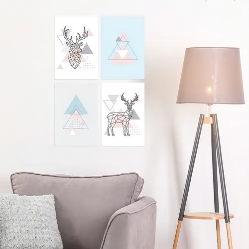 Juego de platos decorativos minimalistas, alce, gris y rosa, 20 x 30 cm