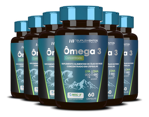 6x Omega 3 Concentrado 60 Caps Hf Suplementos
