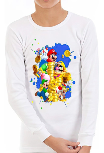 Polera Manga Larga Algodón Niño Super Mario Exclusivo 049