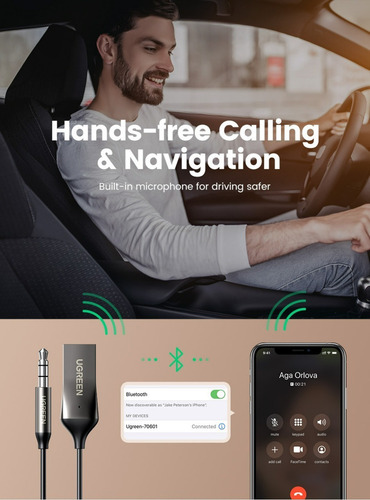 Receptor De Carro Bluetooth Ugreen Auxiliar Com Microfone
