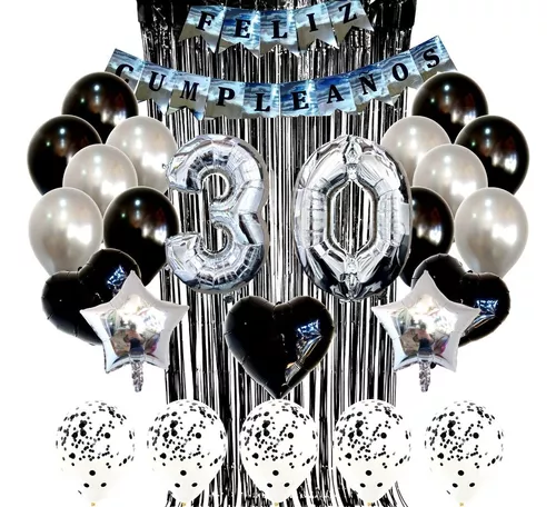 Pack Globos metalizados Negro, Plata y Blanco - Welcome Fiestas