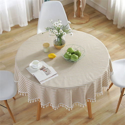 Mantel Redondo A Rayas Con Borla, Mantel De Comedor