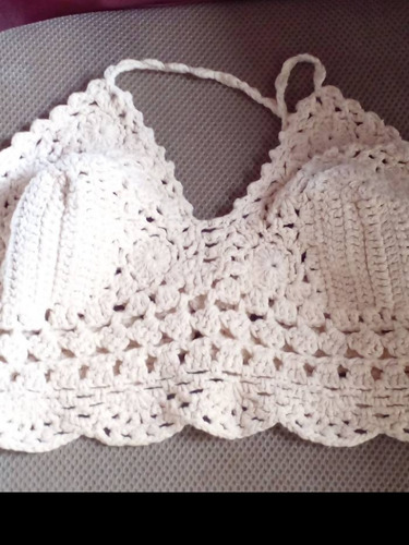 Top Tejido Crochet Color Nude Como Nuevo Talle Unico