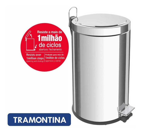 Imagem 3 de 12 de Lixeira Tramontina Com Pedal Em Aço Inox 12l 94538112 Cor Cinza