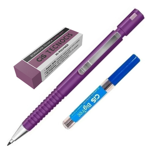 Kit Lapiseira Tecnocis 2.0 Roxa+grafite+borracha Tecno Lilás