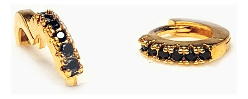 Argollita Clicker Plein Gold 18k. Black Micropave. (unidad)