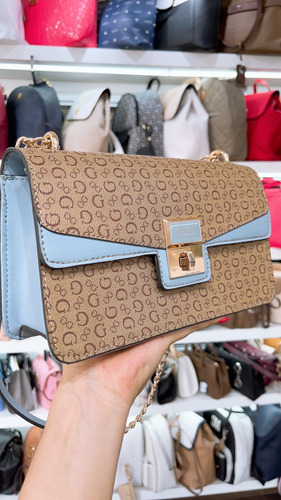 Bolso / Cross Guess Mod. Sg914221 Color Mocha Y Azul Multilo