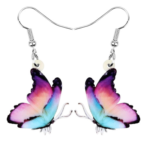 Aretes O Pendientes Colgantes De Mariposa Floral Azul