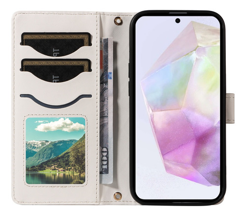 Funda Protectora Tipo Cartera De Piel Sintética Para Xiaomi Poco Series Con Ranura Para Tarjetas, Correa Para El Hombro, Pulsera, Etc., Color Blanco