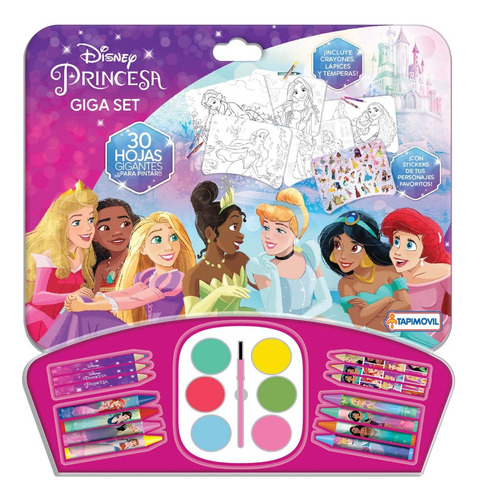 Set De Arte Princesas Disney Pintar Libreta Gigante Stickers