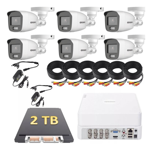 Kit Cctv 6 Cámaras Hikvision 2 Mp 2 Tb Color Noche Microfono