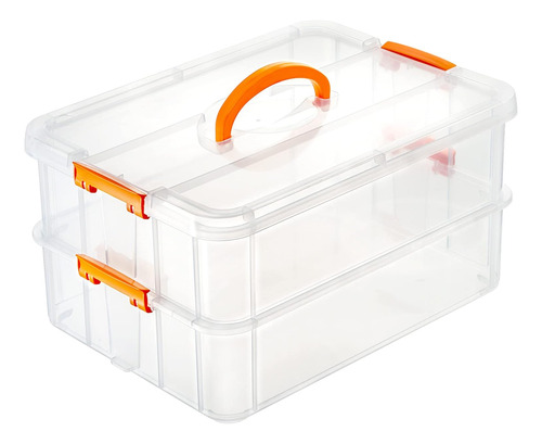 Large 2 Layer Stack & Carry Box,13.75 X 10 X 7.5 Inch Plasti