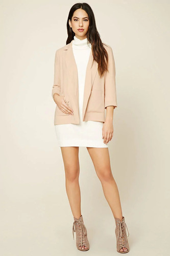 Forever 21 Saco Blazer Abierto Beige Clarito Con Bolsas M
