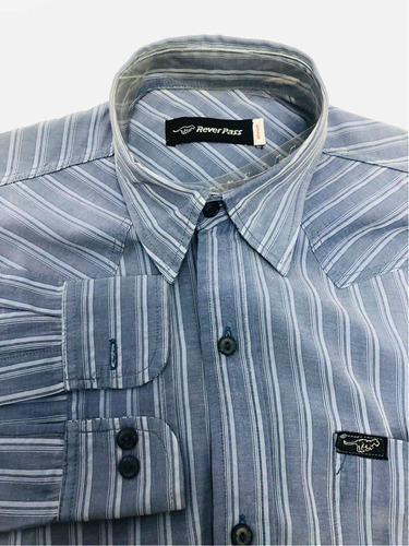 Camisa Hombre Talle M Rever Pass M/larga Azul Con Canesú