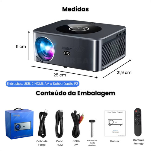 Projetor Android Full Hd 4k Até 300 Pol Com Wifi Bluetooth Usb Hdmi
