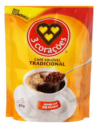 Café Solúvel Refil Granulado Tradicional 50g 3 Corações
