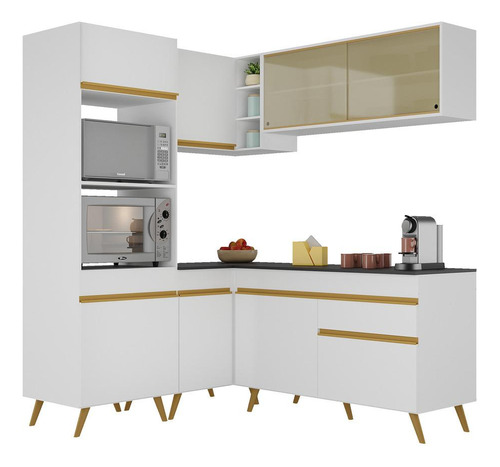 Armário Cozinha Completa De Canto Veneza Multimóveis V2063 Cor Branco/dourado