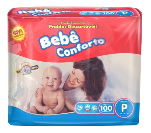 Fralda Infantil Bebê Conforto Mega Tamanho P ( 3 a 5 Kg c/ 100 un )