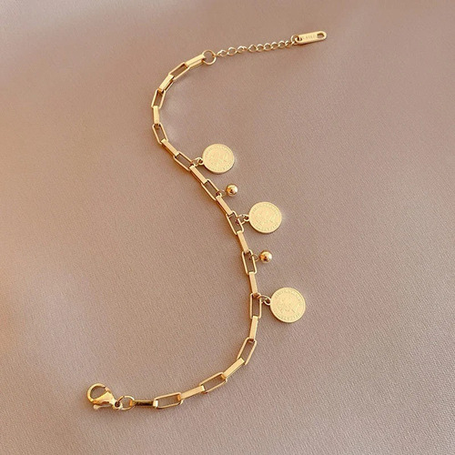 Pulsera Manilla De Eslabones Dije De Moneda Bohemia Trendy