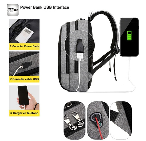 Imagen 8 de 10 de Mochila Urbana Escolar Porta Notebook Unisex Con Puerto Usb
