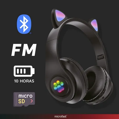 Auriculares Headset Orejas Gato Rgb Vincha Bluetooth Mic