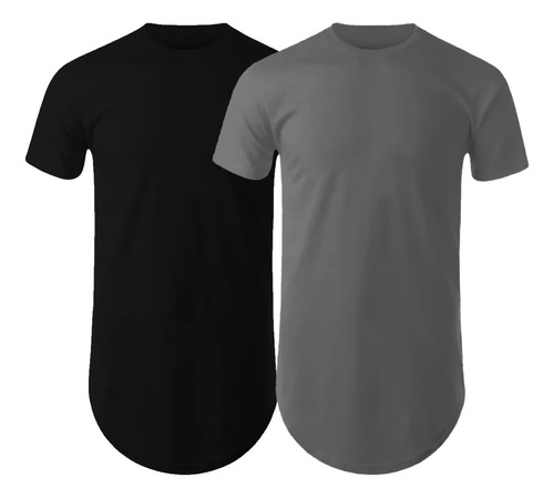 Kit 2 Camisetas Longline Manga Longa Estilo Slim Fitness