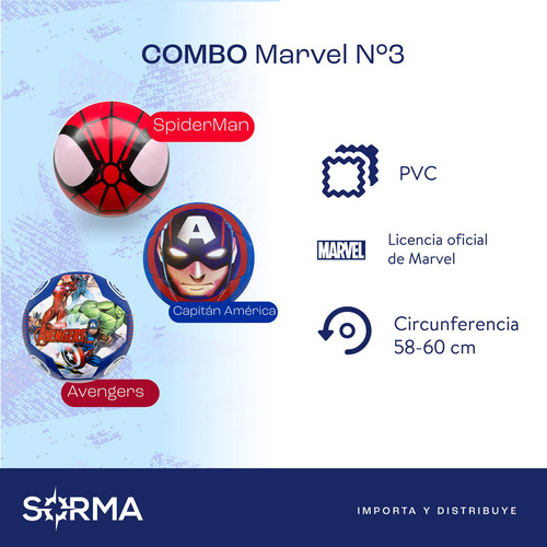 Imagen 2 de 4 de Combo 3 Pelotas Marvel Cap America Avenger Spiderman Niños