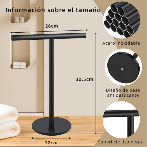 / Soporte Para Toallas De Mano En Forma De T, Toallero Negro
